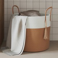 Berkfield Home Storage Basket Brown & White √ò40x35 cm Cotton | Size: 40x35 cm