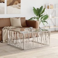 Berkfield Home Coffee Table 100x100x50 cm Stainless Steel & Glass in Silver | Size: 100 x 100 x 50 cm