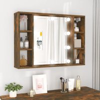 Berkfield Home Mirror Cabinet with LED Smoked Oak 76x15x55 cm in Brown | Size: 76 x 15 x 55 cm