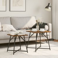 Berkfield Home Side Table Set - 2 Rustic Smoked Oak & Metal Tables in Brown