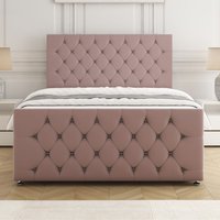 BSSPOKE Maya Divan Bed Set Plush Velvet 24" Headboard & Mattress No Drawers in Pink | Size: King