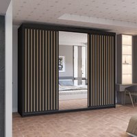 MN Furniture Reno 3 Sliding Door Wardrobe with Mirror & LED Light Oak 250x217cm in Black | Size: 250x217 cm
