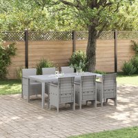 7 Piece Garden Dining Set Cushions Light Grey Poly Rattan