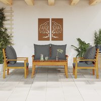 Berkfield Home 4 Piece Garden Lounge Set with Cushions Solid Wood Acacia in Brown
