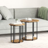 Berkfield Home Side Table 2 pcs Smoked Oak Engineered Wood & Metal in Brown