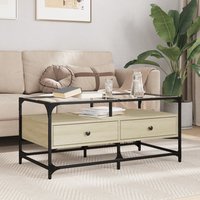 Berkfield Home Coffee Table with Glass Top Sonoma Oak 98.5x50x45 cm Steel in Brown