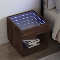 Berkfield Home Bedside Table with Infinity LED Brown Oak 50x50x50 cm | Size: 50 x 50 x 50 cm
