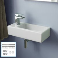 Nes Home 375 x 185mm Small Cloakroom Rectangle Wall Hung Basin Sink & Fittings in White