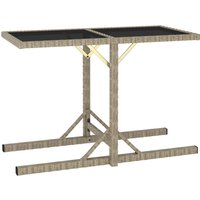 Berkfield Home Garden Table Beige 110x53x72 cm Glass & Poly Rattan | Size: 110 x 53 x 72 cm