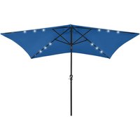 Berkfield Home Parasol with LEDs & Steel Pole Azure Blue 2x3 m