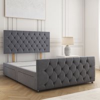 BSSPOKE Maya Velvet Divan Bed 24"Headboard & 2Drawers Same Side No Mattress in Grey | Size: Single