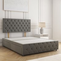 BSSPOKE Mulberry Divan Bed Velvet 24"Headboard 2Drawers Same Side No Mattress in Grey | Size: King