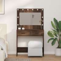 Berkfield Home Dressing Table with LED Lights Brown Oak 78, 5x41x135 cm in Brown | Size: 5 x 41 x 135 cm