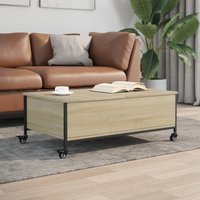 Berkfield Home Coffee Table with Wheels Sonoma Oak 91x55x34 cm Engineered Wood in Brown | Size: 91 x 55 x 34 cm