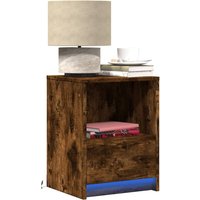 Berkfield Home Bedside Cabinet with LED Lights Smoked Oak Engineered Wood in Brown