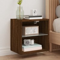 Bedside Cabinets LED Lights Wall mounted 2 pcs Oak