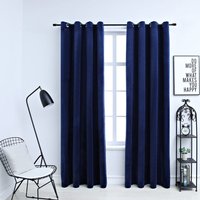 Berkfield Home Blackout Curtains with Rings 2 pcs Velvet Dark Blue 140x225 cm