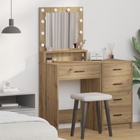 Berkfield Home Dressing Table with LED Lights - Artisan Oak, 50x41x135 cm in Brown | Size: 50 x 41 x 135 cm