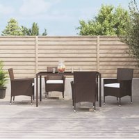 Berkfield Home 5 Piece Garden Dining Set with Cushions Brown Poly Rattan