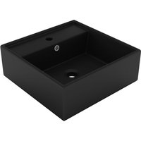 Berkfield Home Luxury Basin Overflow Square Matt Black 41x41 cm Ceramic
