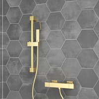Square Thermostatic Mixer Slider Rail & Handset Brushed Brass