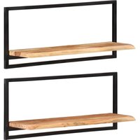 Berkfield Home Wall Shelves 2 pcs 80x25x35 cm Solid Wood Acacia & Steel in Brown | Size: 80 x 25 x 35 cm