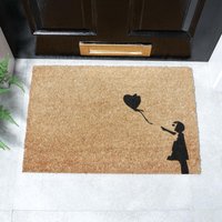 Artsy Mats Girl with a Balloon Graffiti Doormat in Black | Size: 40 cm x 60 cm
