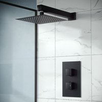 Matte Black Concealed Thermostatic Overhead 250mm Square Rainfall Shower Mixer Set