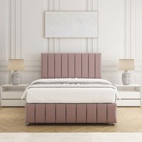 BSSPOKE Sierra Plush Velvet Divan Bed Set 24"Headboard & Mattress & No Drawers in Pink | Size: Super King