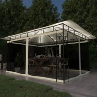 Berkfield Home Gazebo with Mosquito Net&LED String Lights 4x3x2.73 m Cream in Beige