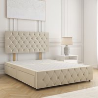 BSSPOKE Mulberry Plush Velvet Divan Bed 24"Headboard 4Drawers & No Mattress in Cream | Size: Super King