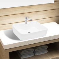Berkfield Home Ceramic Bathroom Sink Basin with Faucet Hole White Square