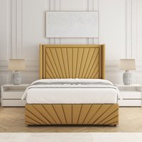 BSSPOKE Nola Plush Velvet Divan Bed Set 54" Headboard & Mattress No Drawers in Mustard | Size: King