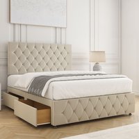 BSSPOKE Mulberry Divan Bed Plush 24" Headboard 2 Drawers Same Side & Mattress in Cream | Size: Single