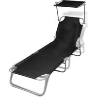 Berkfield Home Folding Sun Lounger with Canopy Steel & Fabric Black