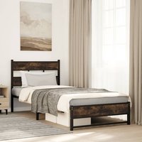 Berkfield Home Metal Bed Frame without Mattress Smoked Oak 90x200 cm in Brown