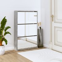 Berkfield Home Shoe Cabinet with Mirror 3-Layer Grey Sonoma 63x17x102.5 cm