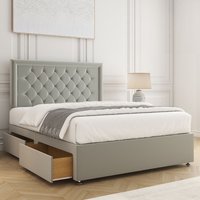 BSSPOKE Nova Divan Bed Set Plush 24" Headboard & 2Drawers Same Side &Mattress in Silver | Size: Single