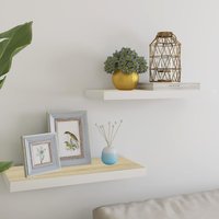 Berkfield Home Floating Wall Shelves 2 pcs Oak & White 60x23.5x3.8 cm MDF in Brown