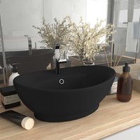 Berkfield Home Luxury Basin Overflow Oval Matt Black 58.5x39 cm Ceramic