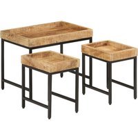 Berkfield Home Nesting Coffee Tables 3 pcs Solid Rough Mango Wood & Iron in Brown