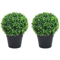 Berkfield Home Artificial Boxwood Plants 2 pcs with Pots Ball Shaped Green 37 cm