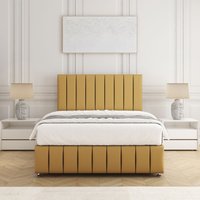 BSSPOKE Sierra Plush Velvet Divan Bed Set 24"Headboard & Mattress & No Drawers in Mustard | Size: King