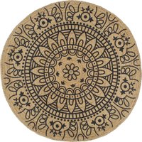 Handmade Rug Jute Dark Blue Print 120 cm Brown