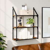 Berkfield Home 3-Tier Wall Shelf Smoked Oak 60x21x78.5 cm Engineered Wood in Brown