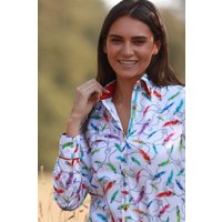 CLAUDIO LUGLI Women's Feathers & Chain Print Shirt in White | Size: 10