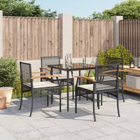 Berkfield Home 5 Piece Garden Dining Set with Cushions Black Poly Rattan