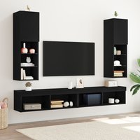 Berkfield Home LED TV Cabinet 2 pcs Black Oak 30, 5x30x102 cm Engineered Wood | Size: 5 x 30 x 102 cm