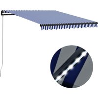 Berkfield Home Manual Retractable Awning with LED 300x250 cm Blue & White