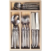 24 Piece Cutlery Set Wooden Presentation Tray Metallic